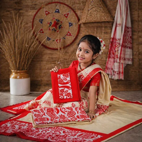 Red_And_Beige_Cotton_Gamusa_Print_Mekhela_Sador_For_Girls