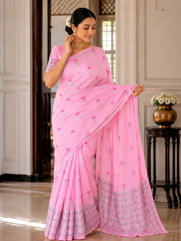 Pink_Cotton_Embroidered_Net_Work_Mekhela_Sador_For_Women