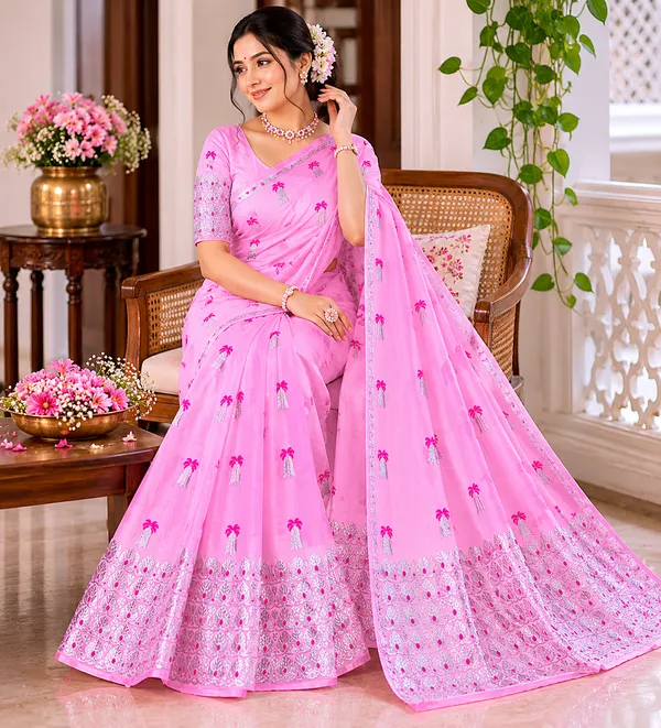 Pink_Cotton_Embroidered_Net_Work_Mekhela_Sador_For_Women
