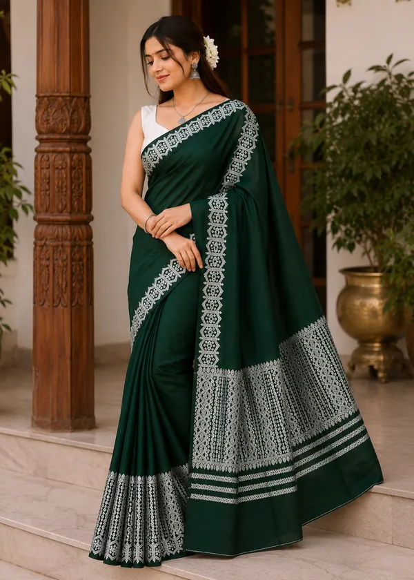 Green_Cotton_Silver_Embroidered_Border_Mekhela_Sador_For_Women