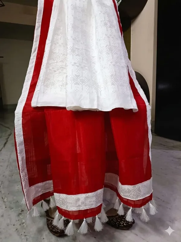 White_Red_Cotton_Khadi_Mekhela_Chador_With_Silver_Guna_Work_For_Women