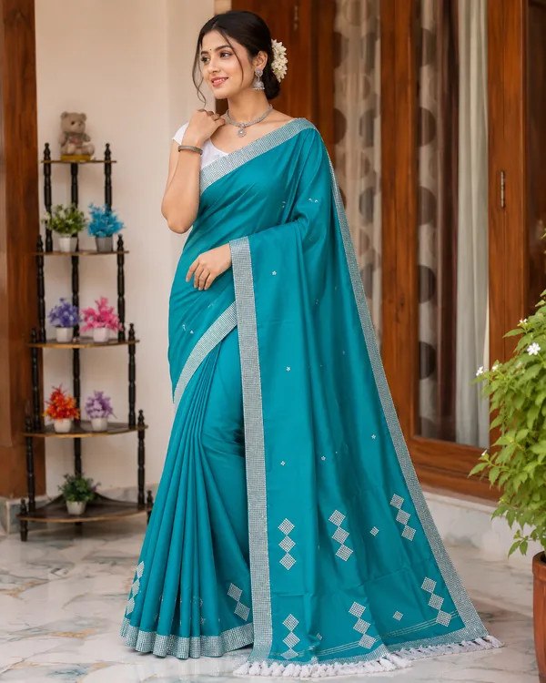 Teal_Blue_Cotton_Geometric_Embroidered_Mekhela_Sador_For_Women