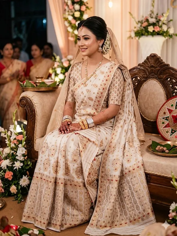 Cream_Cotton_Bridal_Embroidered_Mekhela_Sador_Riha_Set_For_Women