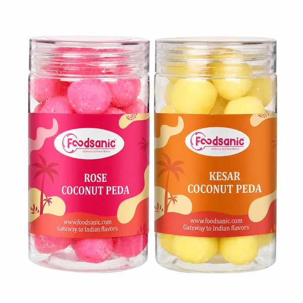 Kesar_Coconut_Peda_And_Rose_Coconut_Mithai