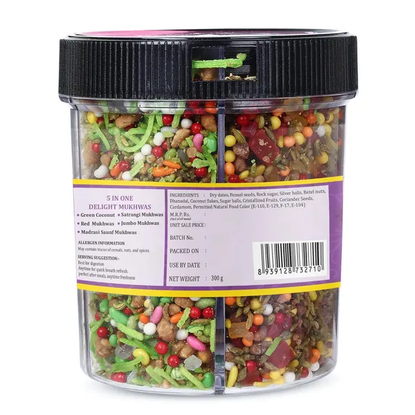 Foodsanic_5_In_1_Delight_Mukhwas_300G_|_Mix_Of_Dry_Dates,_Fennel,_Rock_Sugar,_Silver_Balls_&_Coconut_Flakes_|_Flavorful_Traditional_Mouth_Freshener_For_After-Meal_Enjoyment