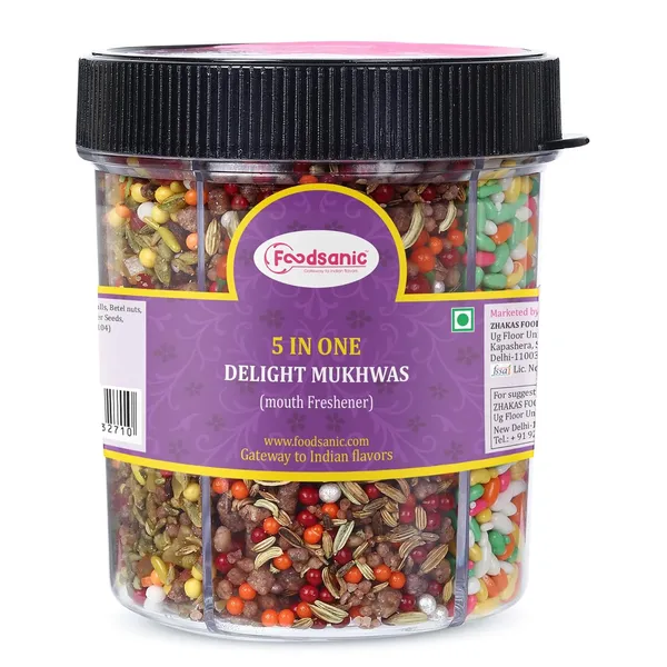 Foodsanic_5_In_1_Delight_Mukhwas_300G_|_Mix_Of_Dry_Dates,_Fennel,_Rock_Sugar,_Silver_Balls_&_Coconut_Flakes_|_Flavorful_Traditional_Mouth_Freshener_For_After-Meal_Enjoyment