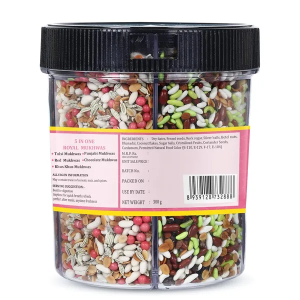 Foodsanic_5_In_1_Royal_Mukhwas_300G_|_Premium_Mix_Of_Dry_Dates,_Fennel,_Rock_Sugar,_Silver_Balls_&_Coconut_Flakes_|_Traditional_After-Meal_Mouth_Freshener_Blend