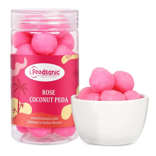 Foodsanic_Rose_Coconut_Peda_|_Rose_Infused_Coconut_Milk_Sweet_|_Smooth_Fudge_Style_Indian_Mithai_With_Floral_Notes_|_Sweet_For_Festivals,_Functions_&_Gifting_|_150G_Each_(Pack_Of_2)