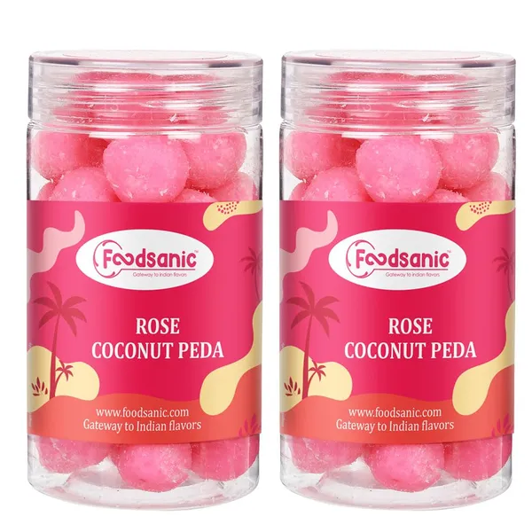 Foodsanic_Rose_Coconut_Peda_|_Rose_Infused_Coconut_Milk_Sweet_|_Smooth_Fudge_Style_Indian_Mithai_With_Floral_Notes_|_Sweet_For_Festivals,_Functions_&_Gifting_|_150G_Each_(Pack_Of_2)