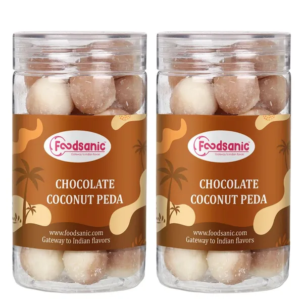 Foodsanic_Chocolate_Coconut_Peda_|_Chocolate_Blended_Coconut_Milk_Sweet_|_Soft_Fudge_Texture_Indian_Mithai_|_Fusion_Flavour_Sweet_For_Desserts,_Gifting_&_Celebrations_|_150G_Each_(Pack_Of_2)