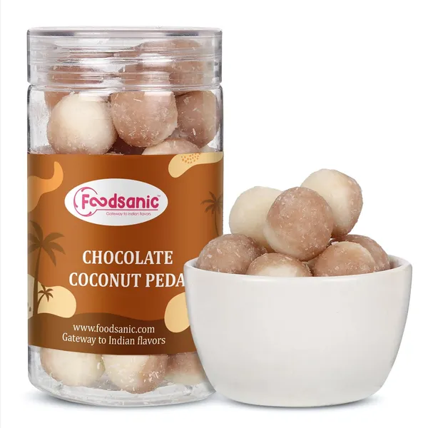 Foodsanic_Chocolate_Coconut_Peda_|_Chocolate_Blended_Coconut_Milk_Sweet_|_Soft_Fudge_Texture_Indian_Mithai_|_Fusion_Flavour_Sweet_For_Desserts,_Gifting_&_Celebrations_|_150G_Each_(Pack_Of_2)