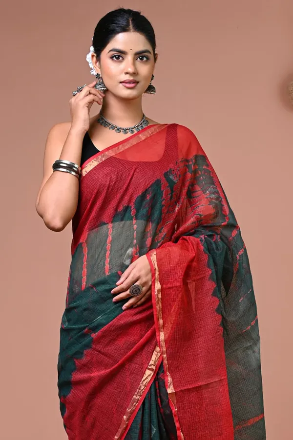 Red_Green_Kota_Doria_Shibori_Zari_Border_Saree_For_Women
