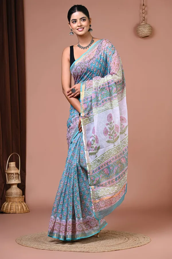 Blue_Pink_Kota_Doria_Floral_Paisley_Printed_Saree_For_Women