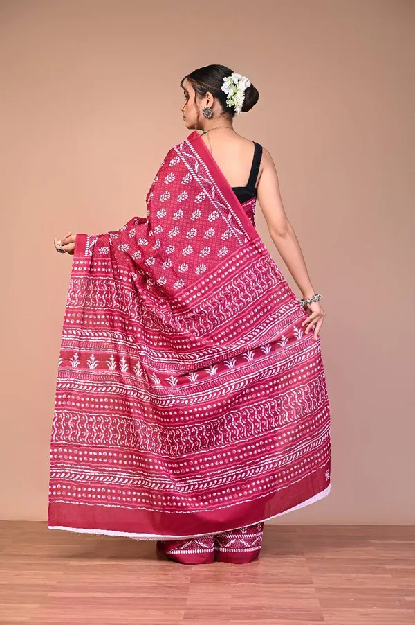 Pink_Cotton_Mulmul_Dabu_Buti_Print_Saree_For_Women