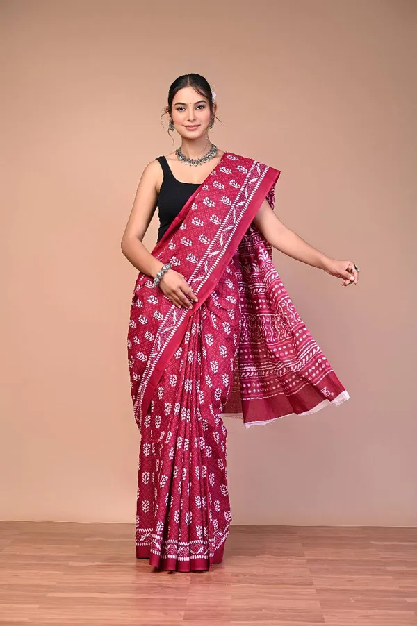 Pink_Cotton_Mulmul_Dabu_Buti_Print_Saree_For_Women
