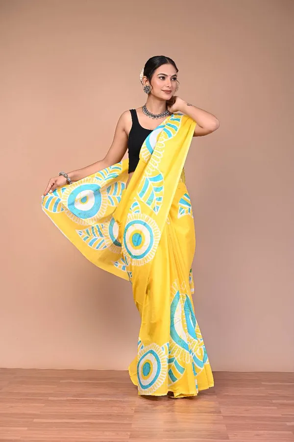 Yellow_Cotton_Mulmul_Batik_Mandala_Print_Saree_For_Women