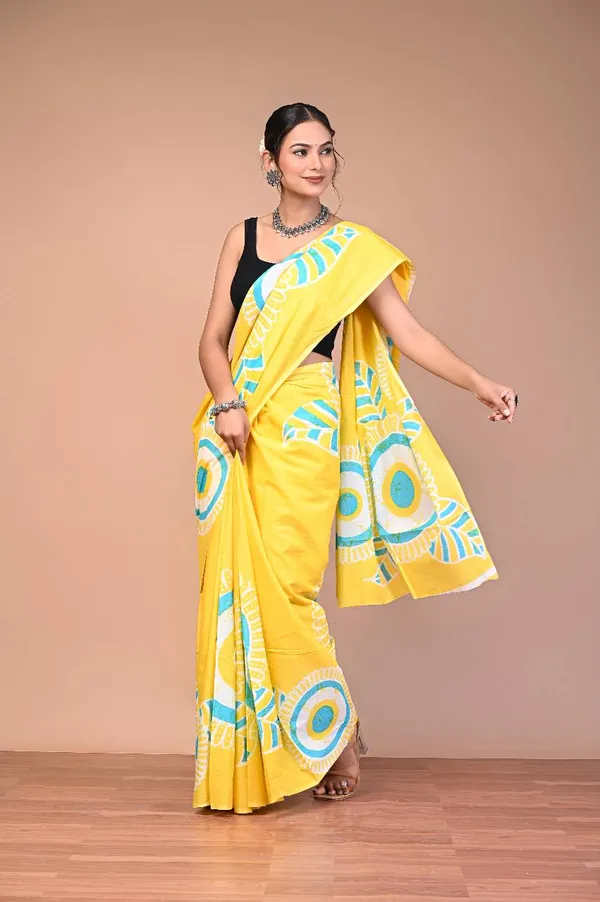 Yellow_Cotton_Mulmul_Batik_Mandala_Print_Saree_For_Women