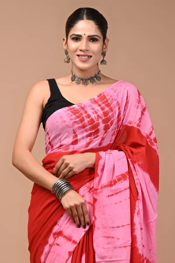 Red_Pink_Cotton_Mul_Hand_Dyed_Shibori_Saree_For_Women