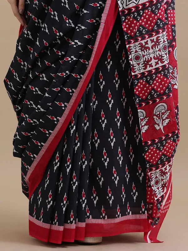 PInk_and_Grey_Cotton_Mulmul_Ikat_Print_Saree_For_Women