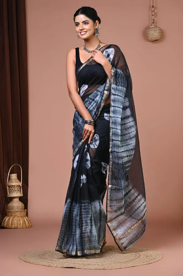 Black_Kota_Doria_Shibori_Dyed_Saree_For_Women