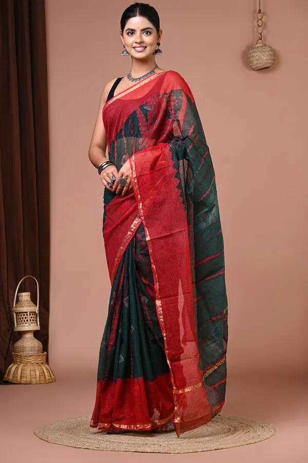 Red_Green_Kota_Doria_Shibori_Zari_Border_Saree_For_Women