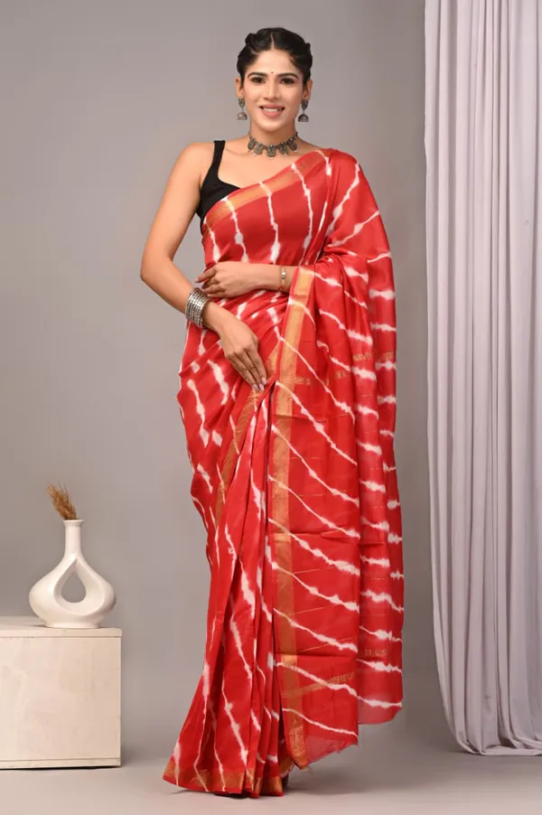 Red_Maheshwari_Silk_Shibori_Tie_Dye_Golden_Border_Saree_For_Women