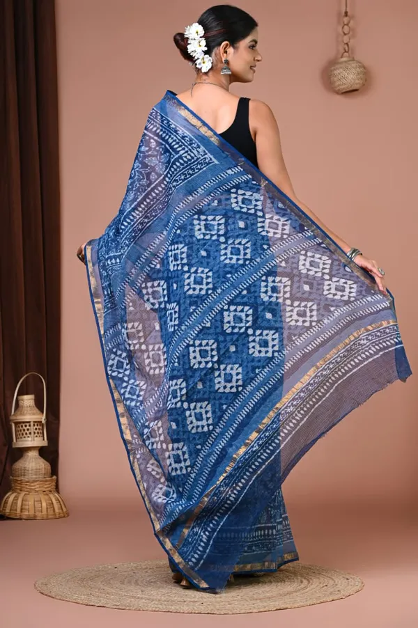 Blue_Kota_Doria_Block_Printed_Saree_For_Women
