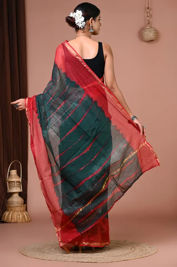Red_Green_Kota_Doria_Shibori_Zari_Border_Saree_For_Women