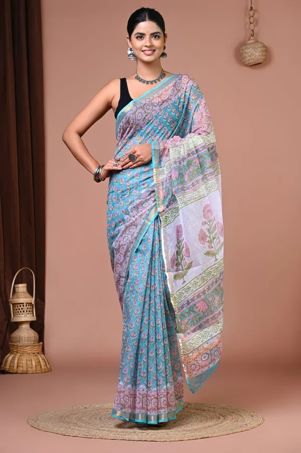 Blue_Pink_Kota_Doria_Floral_Paisley_Printed_Saree_For_Women