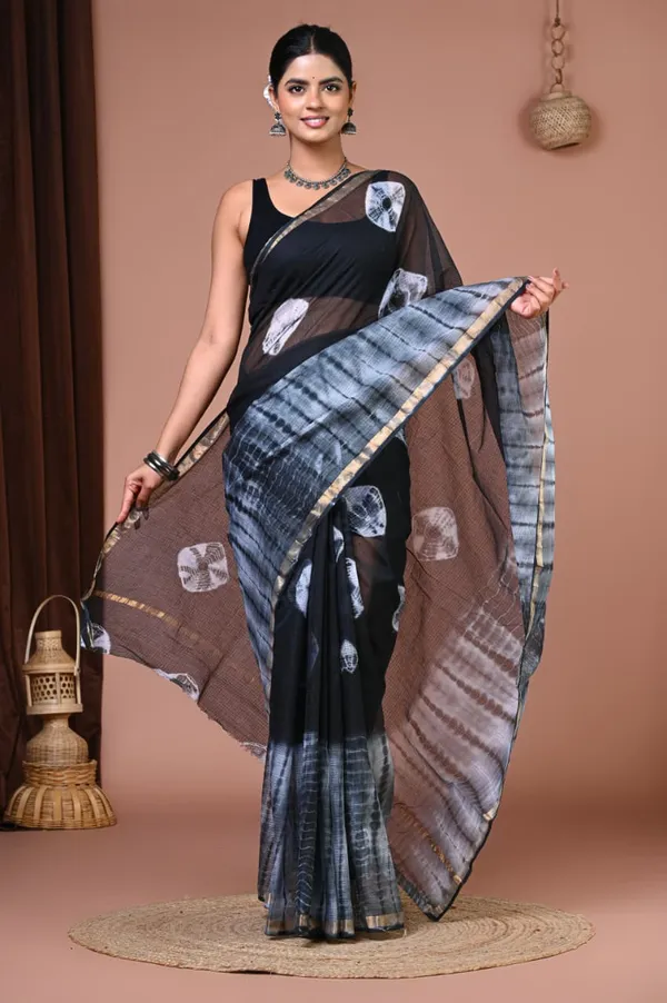 Black_Kota_Doria_Shibori_Dyed_Saree_For_Women
