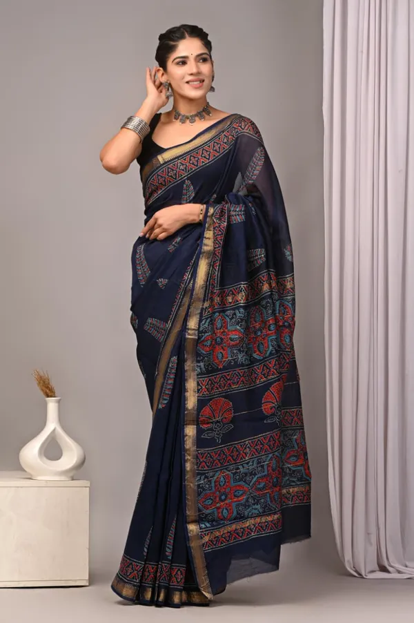 Navy_Blue_Maheshwari_Silk_Handloom_Embroidered_Border_Saree_For_Women