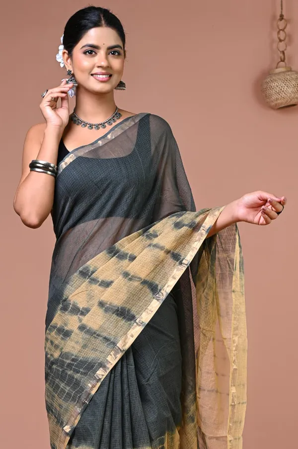 Grey_Kota_Doria_Tissue_Silk_Golden_Border_Saree_For_Women