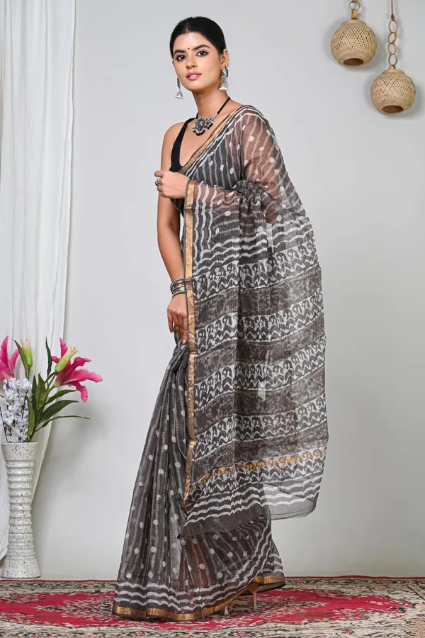 Grey_Kota_Doria_Ikat_Woven_Golden_Border_Saree_For_Women