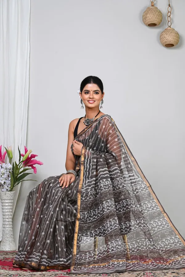 Grey_Kota_Doria_Ikat_Woven_Golden_Border_Saree_For_Women