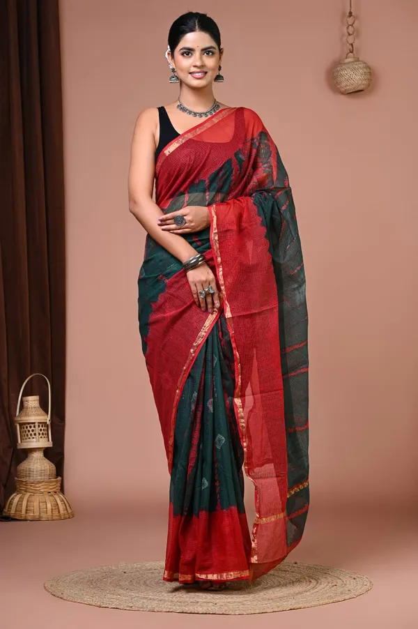 Red_Green_Kota_Doria_Shibori_Zari_Border_Saree_For_Women