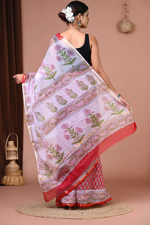 Red_Kota_Doria_Floral_Block_Printed_Saree_For_Women