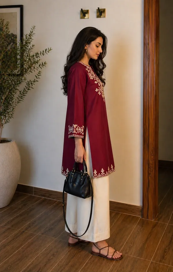 Maroon_Embroidered_Cotton_Straight_Kurta_Set_For_Women