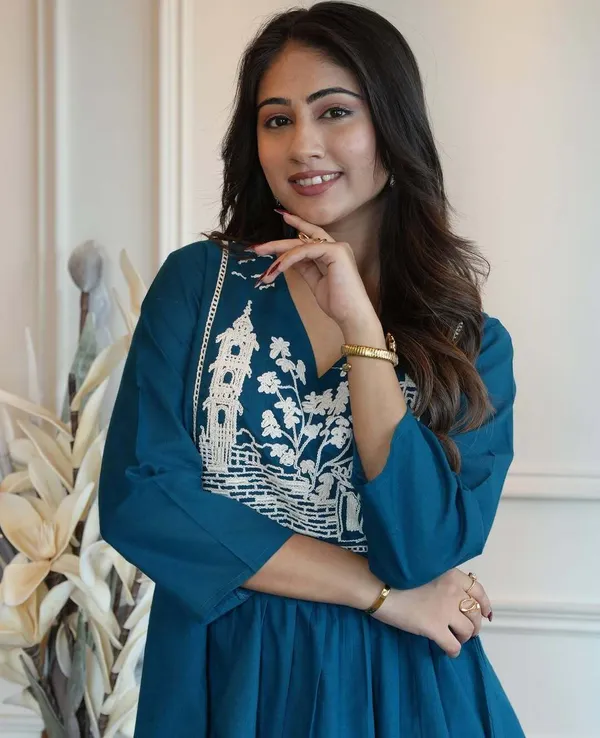 Blue_Pure_Cotton_Embroidered_Flared_Co-Ord_Set_For_Women