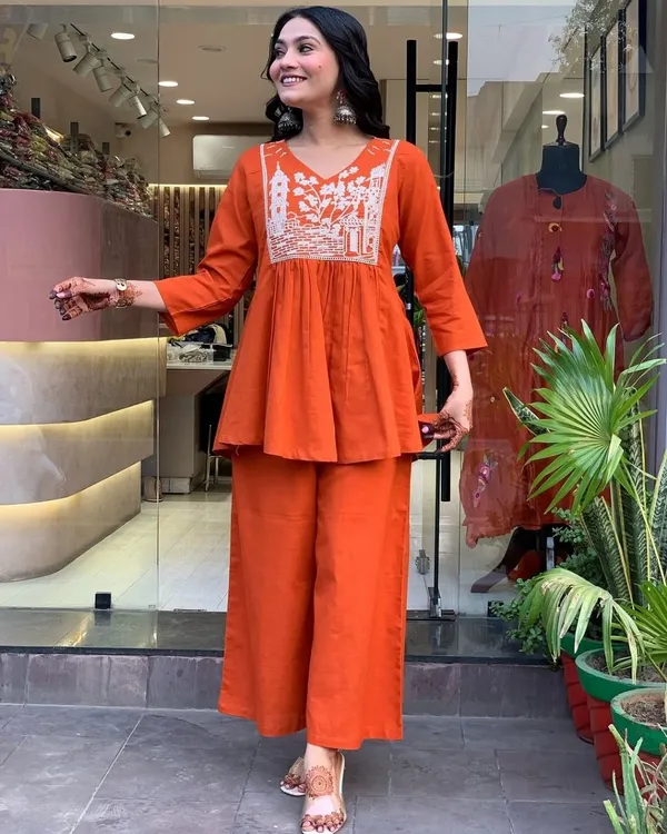 Orange_Premium_Cotton_Co-Ord_Set_For_Women