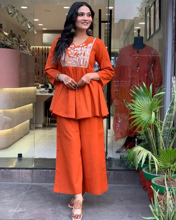 Orange_Premium_Cotton_Co-Ord_Set_For_Women