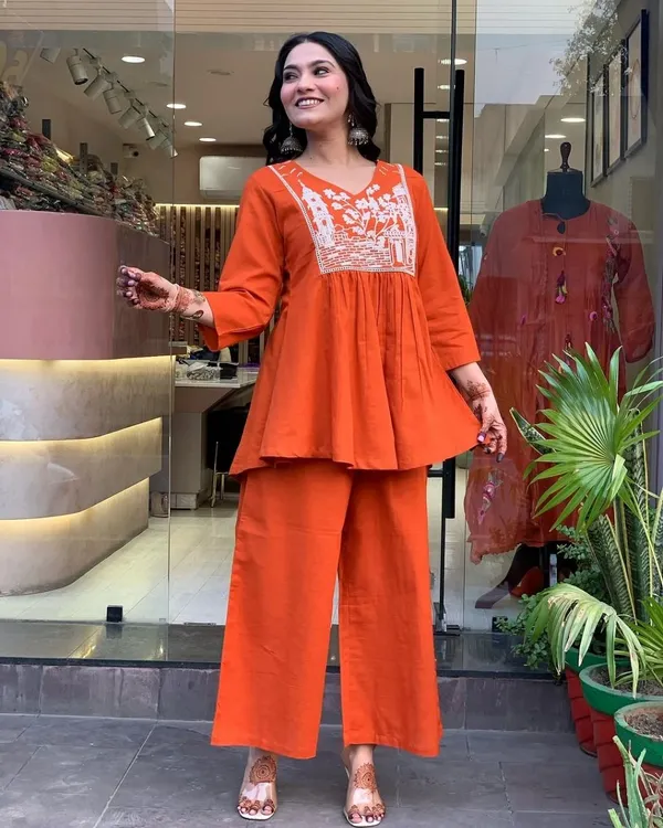 Orange_Premium_Cotton_Co-Ord_Set_For_Women