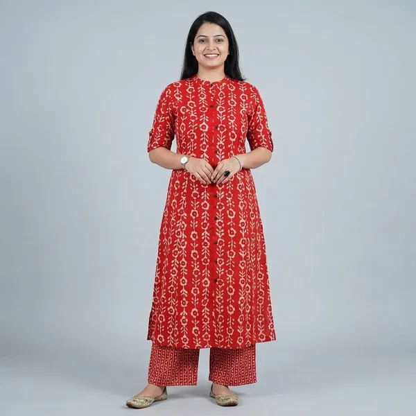 Red_Cotton_Relaxed_Fit_Kurta_Palazzo_Set_For_Women