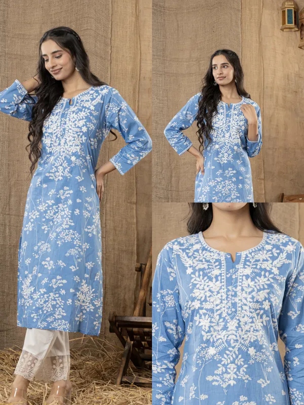 Blue_Floral_Print_Cotton_Straight_Kurta_Set_For_Women