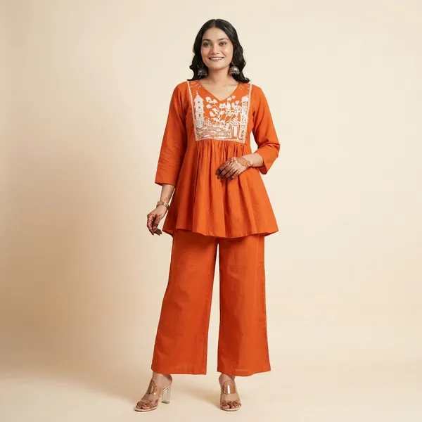Orange_Premium_Cotton_Co-Ord_Set_For_Women