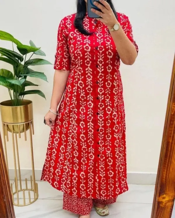 Red_Cotton_Relaxed_Fit_Kurta_Palazzo_Set_For_Women