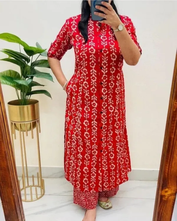 Red_Cotton_Relaxed_Fit_Kurta_Palazzo_Set_For_Women