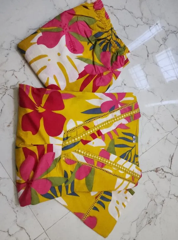 Yellow_Cotton_A-Line_Printed_Kurta_Pant_Set_For_Women