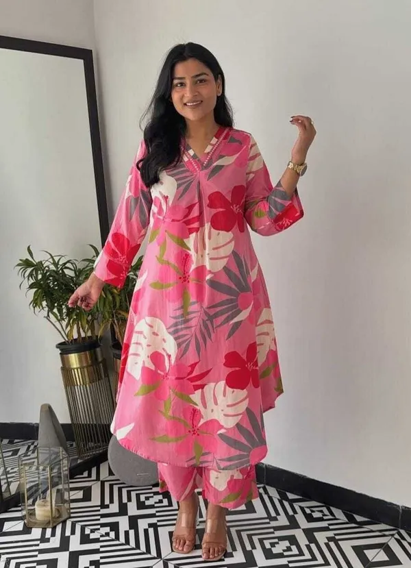 Pink_Premium_Cotton_Kurta_Pant_Set_For_Women