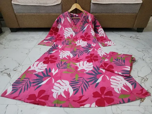 Pink_Premium_Cotton_Kurta_Pant_Set_For_Women