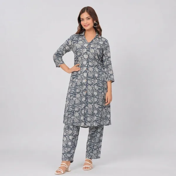 Grey_White_Floral_Cotton_Blend_Straight_Kurta_Set_For_Women